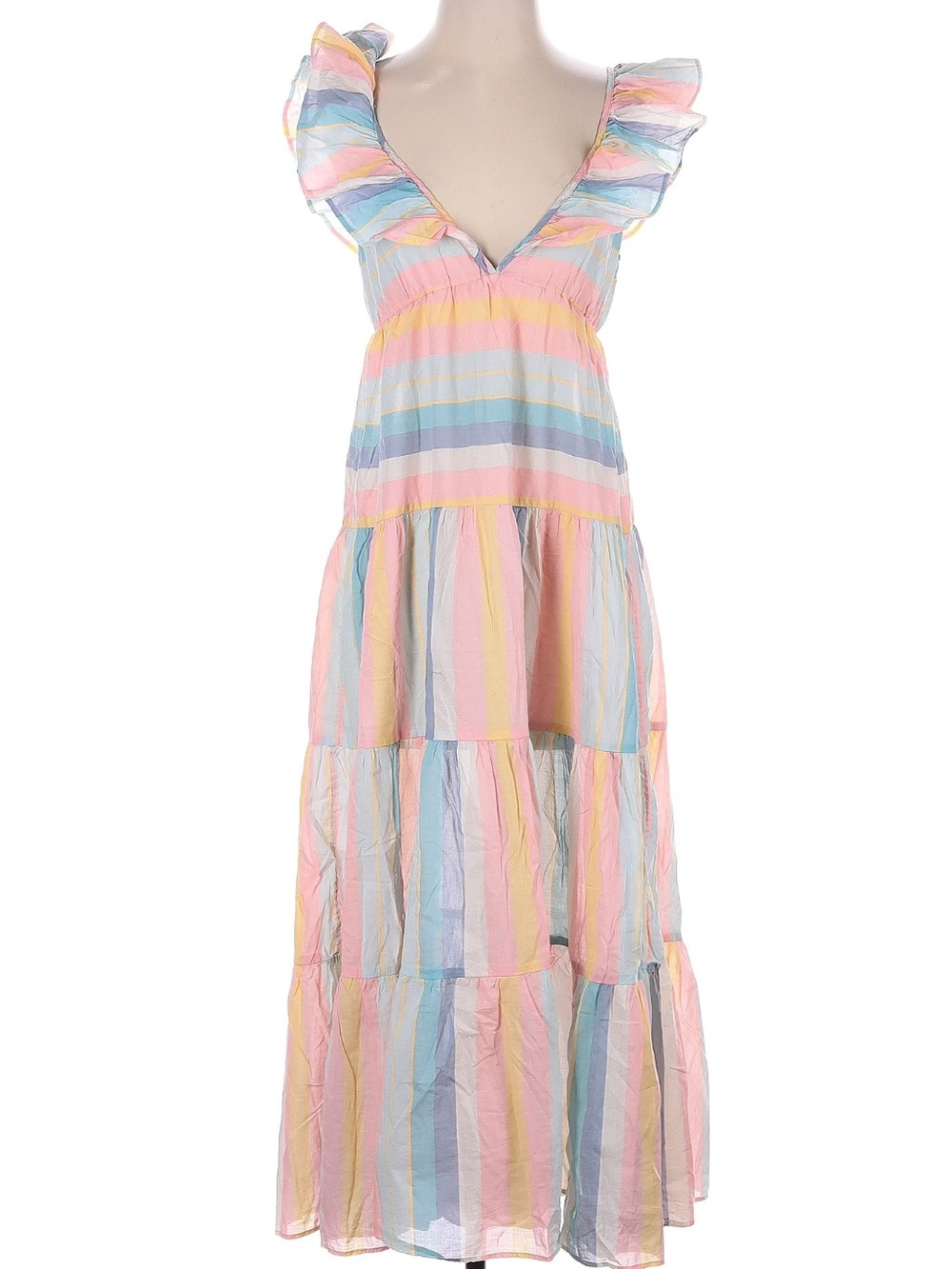 XS J.Crew Ruffle Swim Beach Cover-Up Coverup in Sunset Stripe Pastel Midi Dress